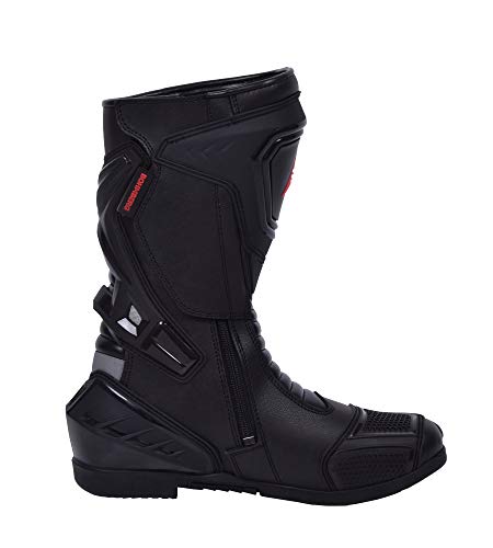 Botas de moto Hombre, botas de cuero deportivas, impermeables, de cuero, protectores rígidos integrados estables, con protección de tobillo, negro - 42
