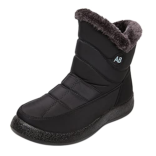 Botas De Nieve Mujer Zapatos Invierno Botas de Nieve para Mujer Hombres Botines Moda Calentar Forrado Botas Tacon Zapatillas Planas 2021 Impermeable (A14Black, EU40)