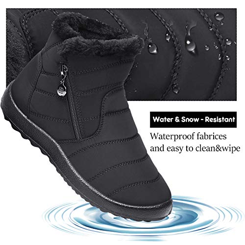 Botas de Nieve para Mujer,Camfosy Botines de Invierno Impermeables Piel Interior cálida Zapatos Planos Tacón Plano Ciudad Botas Antideslizante Cómoda Negro Azul Rojo