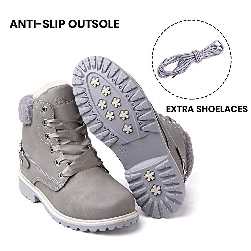 Botas Mujer Invierno Botas de Nieve Cálido Zapatos Botines Forradas Planas Snow Boots Antideslizante Calzado Comodos Cordones Gris-1 39 EU