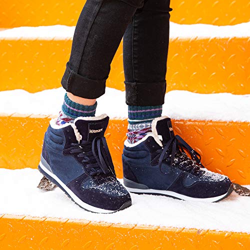 Botas Mujer Invierno Calentitas Zapatos Hombre Invierno Forro Comodos Botines Nieve con Cordones Planas 1 Azul-Ante Talla 41 EU