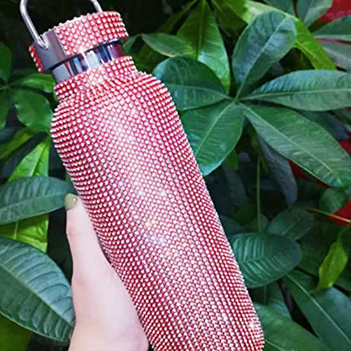 Botella de agua de diamante con aislamiento térmico Bling Rhinestone Termo de acero inoxidable de alto grado para mujeres taza de agua térmica para viajes (oro rosa, 750 ml)