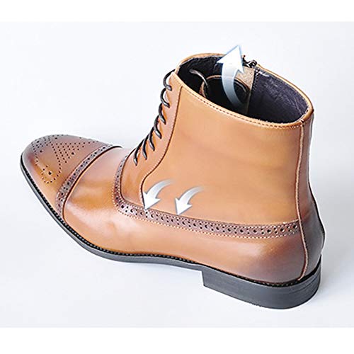 Botines para Hombre Brogue Punta Cuadrada con Cordones Cremallera Zapatos Casuales Transpirables Botas de Cuero Antideslizantes