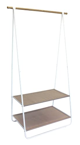 Box and Beyond Portador de madera, metal y textileno, color blanco natural, 1 barra de armario o 2 estantes, 55 x 95 x 171 cm