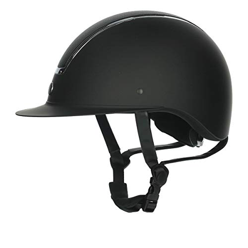 BR Omega - Casco de equitación (microfibra, brillante), color Negro y cromo., tamaño 55-57