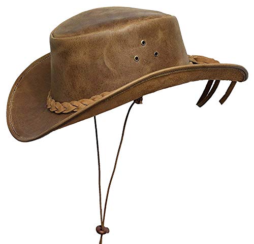 BRANDSLOCK Marcas de Bloqueo para Hombre Vintage Gran ala Vaquero Aussie Estilo Western Bush Hat con el cordón de Barbilla (XL, Maroon)