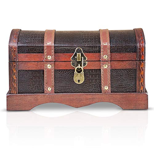 BRYNNBERG Caja de madera - "Croco 30x17x16cm" - Cofre del tesoro pirata de estilo vintage - Hecha a mano - Diseño retro - joyero - con candado