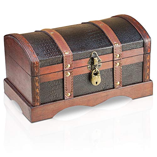 BRYNNBERG Caja de madera - "Croco 30x17x16cm" - Cofre del tesoro pirata de estilo vintage - Hecha a mano - Diseño retro - joyero - con candado