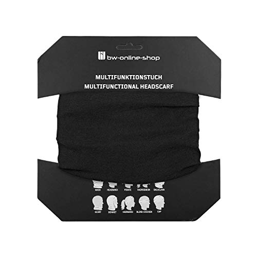 BW-ONLINE-SHOP Pañuelo multifunción Headscarf, bandana, pañuelo para el cuello, para hombre y mujer Negro Talla única