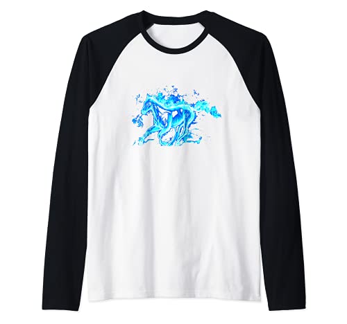 Caballo azul caballo fuego fondo arte abstracto Camiseta Manga Raglan
