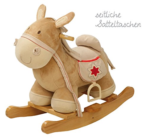 Caballo balancin Roba, balancin de madera tapizado, asiento con estribo, juguete balancin utilizable a partir de los 18 meses.