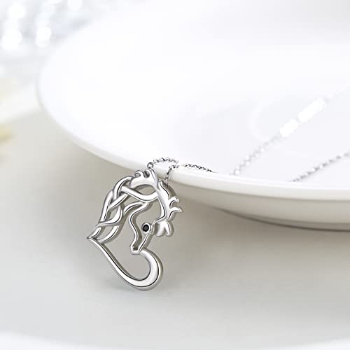 Cadena de caballo de plata de ley 925 con colgante de animales, collar con tema de caballos, joya de regalo para mujeres, niñas, mujeres, amantes del caballo