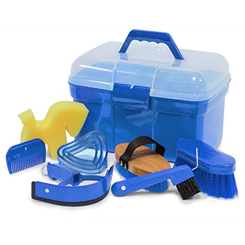 Caja con accesorios de limpieza para caballos, color: azul, caja de limpieza, maletín de limpieza, caja con accesorios de limpieza