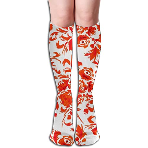 Calcetines altos a la rodilla,Naranja Portugués Floral,Calcetines impresos casuales mediados de la pantorrilla vestido calcetines de tubo largo para hombres y mujeres