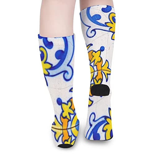 Calcetines de senderismo para caminar,Calcetines deportivos para caminar largas medias de tubo recreación al aire libre para correr,Azulejo tradicional portugués Azulejo