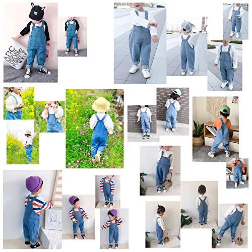 Camilife Bebés Infante Niños Niñas Pantalones de Peto Básicos Algodón Jeans Pantalones con Tirante - Liso Clásico Azul Jeans Talla 90