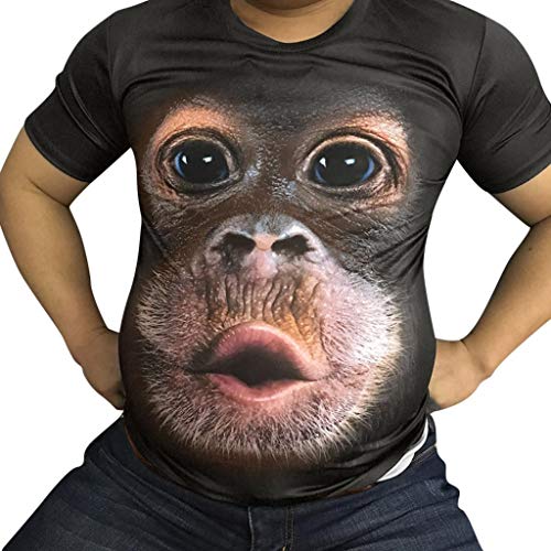 Camisetas Hombre Originales 3D SHOBDW 2019 Cuello Redondo Tallas Grandes Verano Camisetas Hombre Manga Corta Estampado de Orangután Blusa Tops S-3XL(Café,XL)