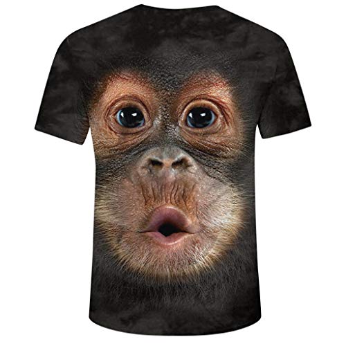Camisetas Hombre Originales 3D SHOBDW 2019 Cuello Redondo Tallas Grandes Verano Camisetas Hombre Manga Corta Estampado de Orangután Blusa Tops S-3XL(Café,XL)