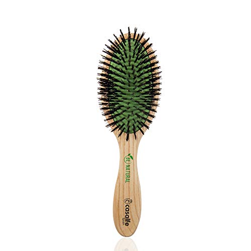 Casalfe Cepillo madera sostenible cerdas naturales - cuida el pelo fino y respeta cuero cabelludo con masaje. ANTI FRIZZ.