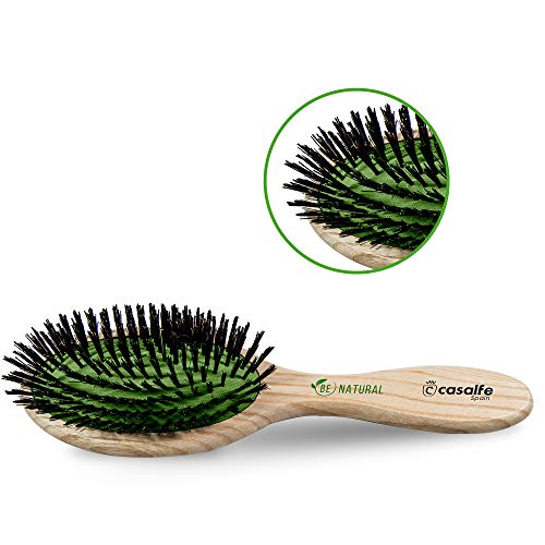Casalfe Cepillo madera sostenible cerdas naturales - cuida el pelo fino y respeta cuero cabelludo con masaje. ANTI FRIZZ.
