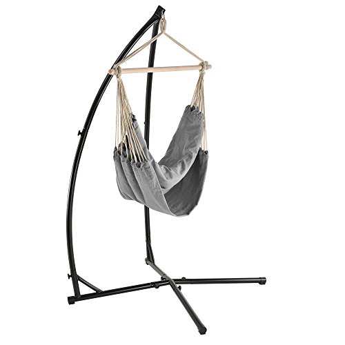 casa.pro] Hamaca XXL con Soporte (100 x 100 cm) (Gris) Silla Colgante sillón Colgante