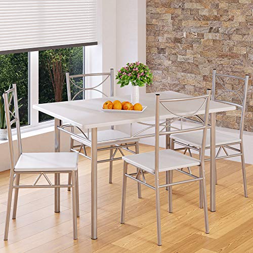CASARIA Conjunto de 1 Mesa y 4 sillas Berlín Muebles de Cocina y de Comedor Blanco Mesa de MDF Resistente 110x70 cm