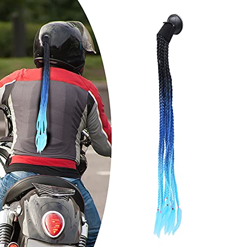 Casco trenzas cola de caballo, casco de motocicleta de succión fuerte, casco de pelo, decoración del pelo, casco de estilo punk(Black dark blue light blue)