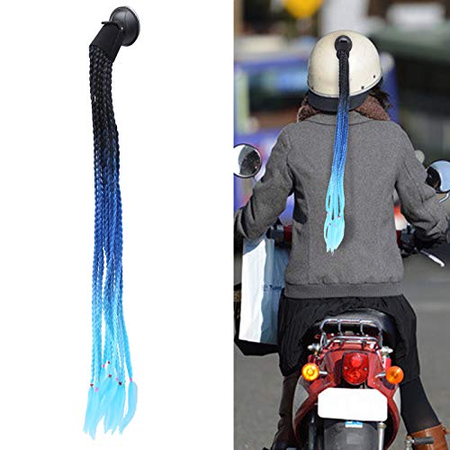 Casco trenzas cola de caballo, casco de motocicleta de succión fuerte, casco de pelo, decoración del pelo, casco de estilo punk(Black dark blue light blue)