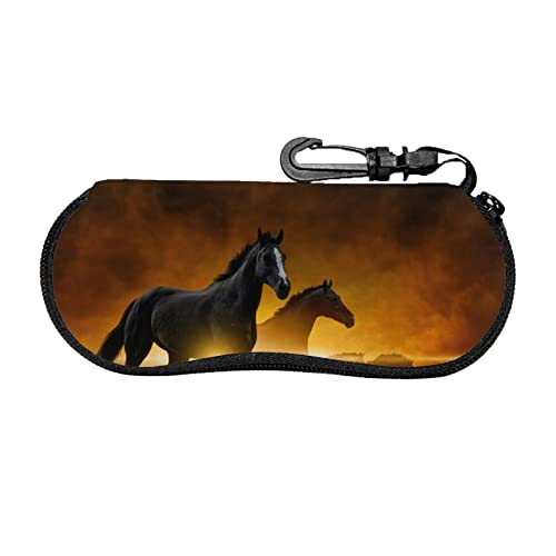 Caso de los vidrios que corren los caballos negros que imprimen las gafas portátiles de la cremallera del viaje con el mosquetón, Negro, Talla única