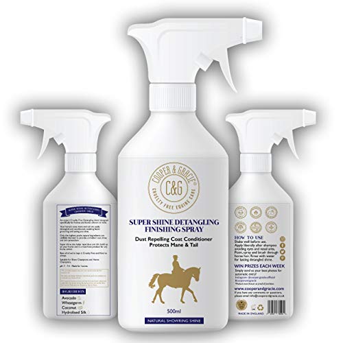 C&G Pets | Horse Super Shine Spray de acabado desenredante 500 ml | Acondicionador repelente de polvo | Ingredientes naturales | Protege el brillo natural de la cola