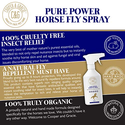 C&G Pets | Pure Power Horses Spray 500 ml | Fórmula resistente al sudor libre de crueldad ingredientes naturales | larga duración piel y protección del cabello ayuda contra picazón natural suaviza