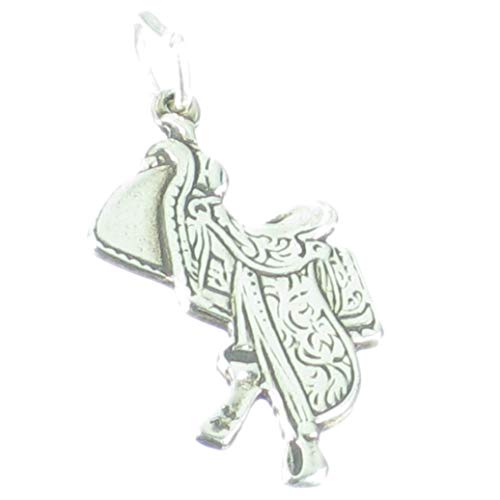 Charm de plata de ley 2D para silla de montar .925 x 1 Encantos de silla de montar de caballo Caballos