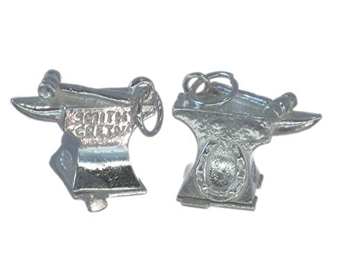 Charm de plata de ley yunque con Herrería Gretna y herradura .925 x 1 -SFP