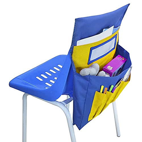 CHENYI Bolsa organizadora para silla con ranura para nombre, bolsillos traseros para silla, bolsa de almacenamiento colgante para aula, guardería, casa, escuela, amarillo