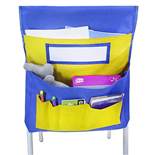 CHENYI Bolsa organizadora para silla con ranura para nombre, bolsillos traseros para silla, bolsa de almacenamiento colgante para aula, guardería, casa, escuela, amarillo