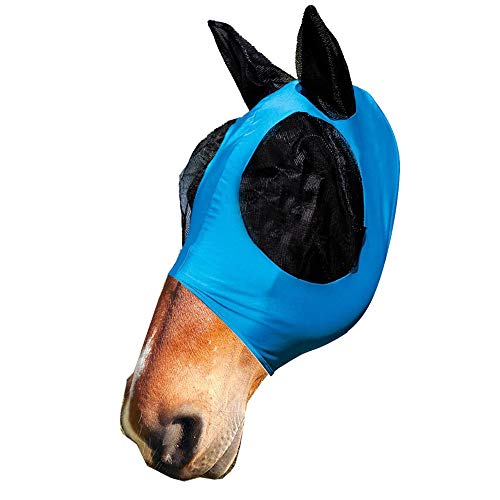 CHENYI Máscara de Malla de Cabeza de Caballo, Máscara antimoscas con orejas, Máscara de Mosca/Mosquito, Protección contra rayos UV (Azul)