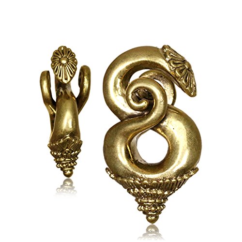 Chic-Net Piercing de 6 mm Borneo, con forma de espiral decorada, latón envejecido, oro 40 g, dilatador, dilatador, espiral, dorado, para hombre y mujer