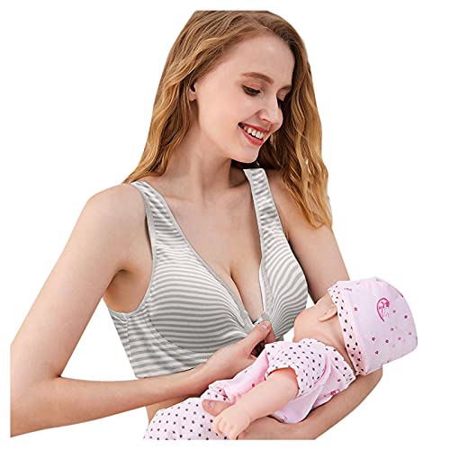 CHUXI Sujetador de lactancia materna con hebilla frontal de maternidad sujetadores de lactancia de algodón sin costuras para embarazo, 2021, #2Gris, X-Large