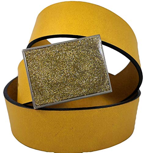 Cinturón de piel vaquetilla amarillo con chapón (Amarillo, 105)