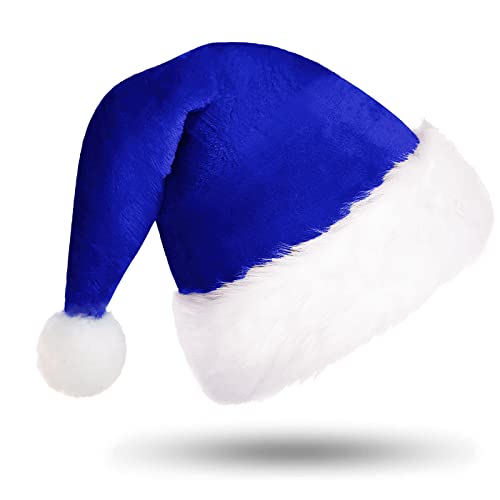 CITÉTOILE Sombrero azul de Papá Noel de terciopelo para adultos Sombreros de Navidad de lujo para mujeres hombres de lujo de terciopelo Santa Claus