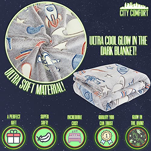 CityComfort Manta Polar para Niños, Manta Super Suave Diseño del Espacio, Manta Que Brilla En La Oscuridad, Regalos Originales para Niños Y Niñas