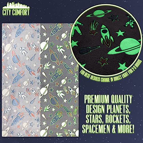 CityComfort Manta Polar para Niños, Manta Super Suave Diseño del Espacio, Manta Que Brilla En La Oscuridad, Regalos Originales para Niños Y Niñas
