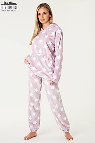 CityComfort Pijamas Mujer, Pijama Mujer Invierno de Forro Polar, Conjunto con Sudadera y Pantalón Largo, Regalos para Mujer Talla S-XL (Rosa Estrella, M)