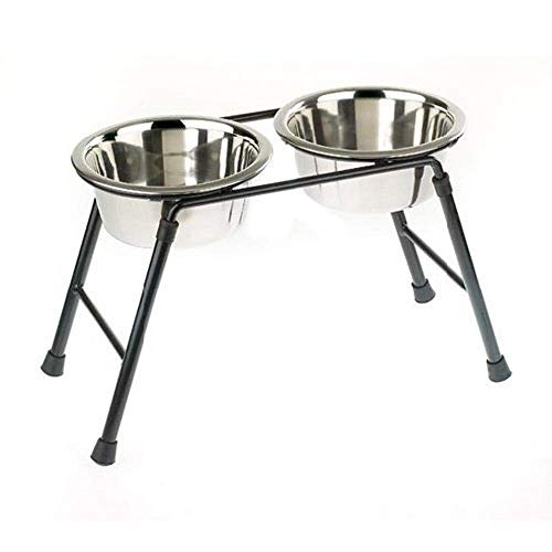 Classic Caldex Classic Pet Products Double Feeder High Stand with Stainless Steel Dishes Comedero Doble Metálico con Base Elevada, Metal, 3 Unidad (Paquete de 1)