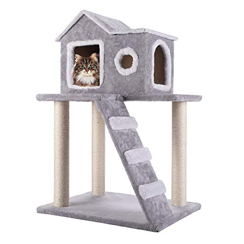 CO-Z Casa de Gato Multifuncional 60 x 48 x 90cm Casa de Juegos de Árbol para Gatos Árbol Rascador para Gatos Torre de Gato Rascador con Condominio