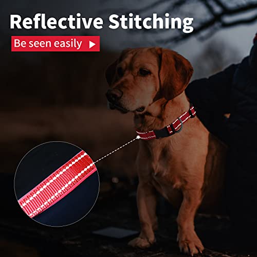 Collar de Perro Suave Acolchado Neopreno Ajustable Collares Reflectantes para Mascotas para Perros PequeñOs Medianos Grandes - Rojo -M