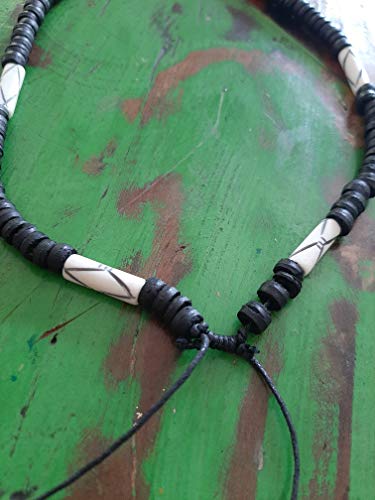 Collar surfero de coco, étnico, madera, perlas, tribal, colgante para hombre, mujer, niño, negro y blanco