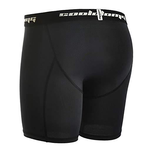 COOLOMG Pantalones cortos de compresión para niño, con protección lumbar, deportivos, ropa interior funcional, color negro, S