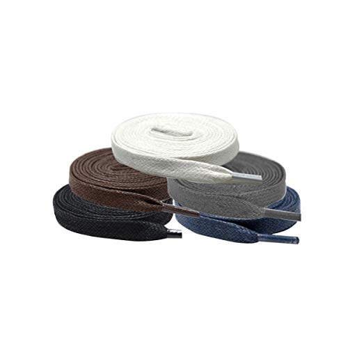 Cordones de los Zapatos Cordones de algodón Encerado Plana Ancho Cinta de Zapatos de Encaje de Cable para Unisex Calza Botas, Negro, 90cm