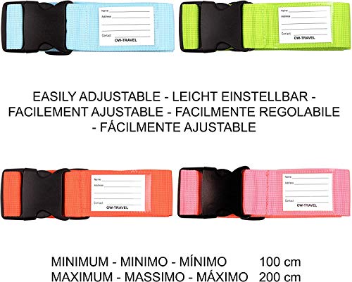 Correas para Equipaje, Cinturones de la Maleta Ajustables de Equipaje de Viaje Cinturones, Accesorios de Viaje Embalaje con Ranura para Etiquetas de identificación (4 - Color)